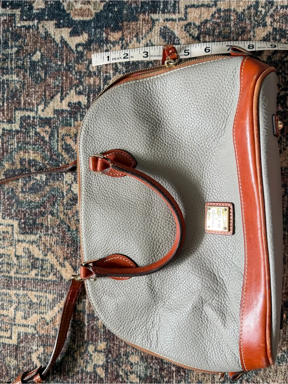 Dooney & Bourke Cream and Brown Pebbled Leather Satchel